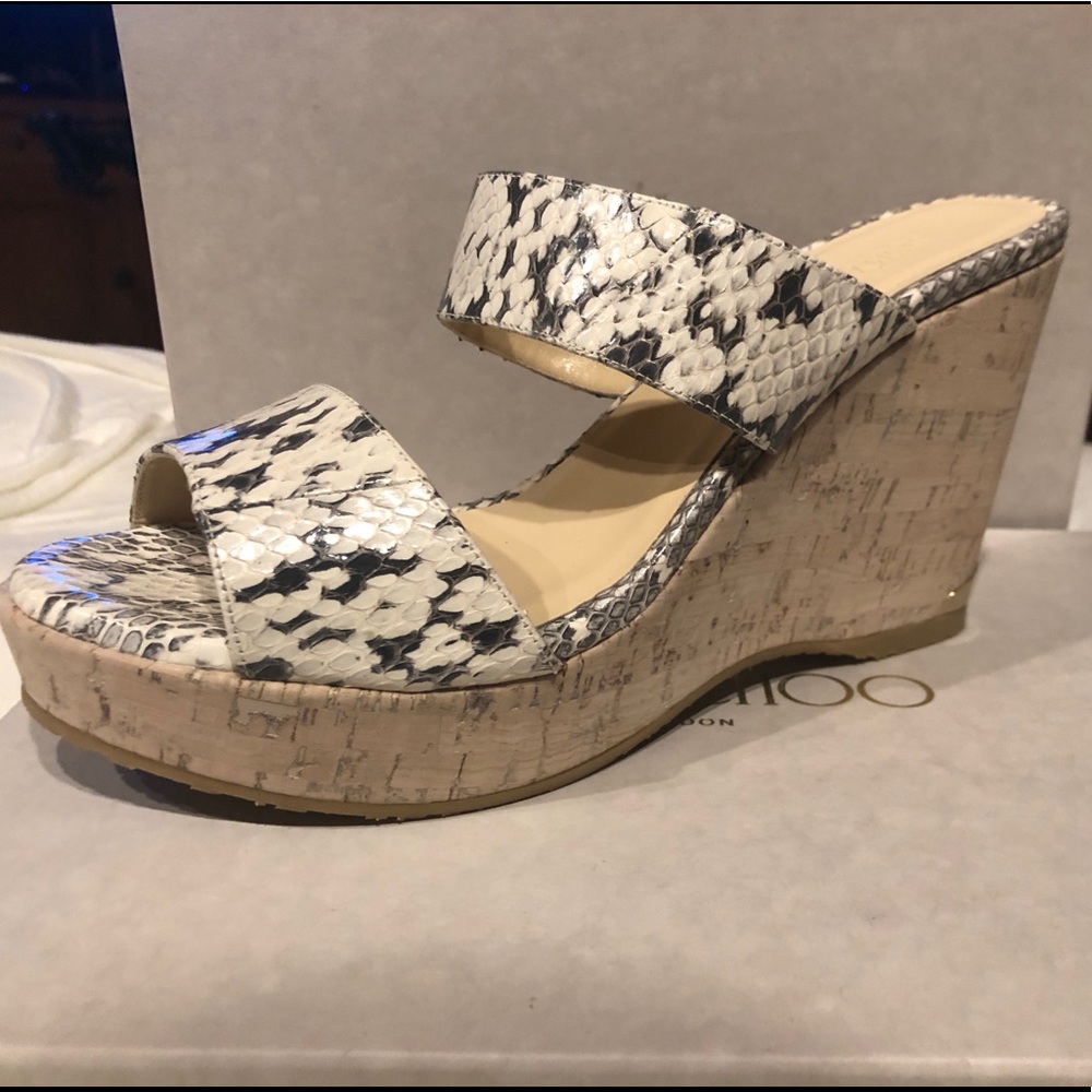 Jimmy Choo python and cork wedges